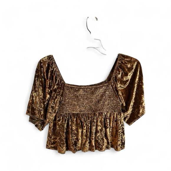 American Eagle Crushed Velvet Smocked Peplum Top | Puff Sleeve Boho Y2K | M - Picture 2 of 10